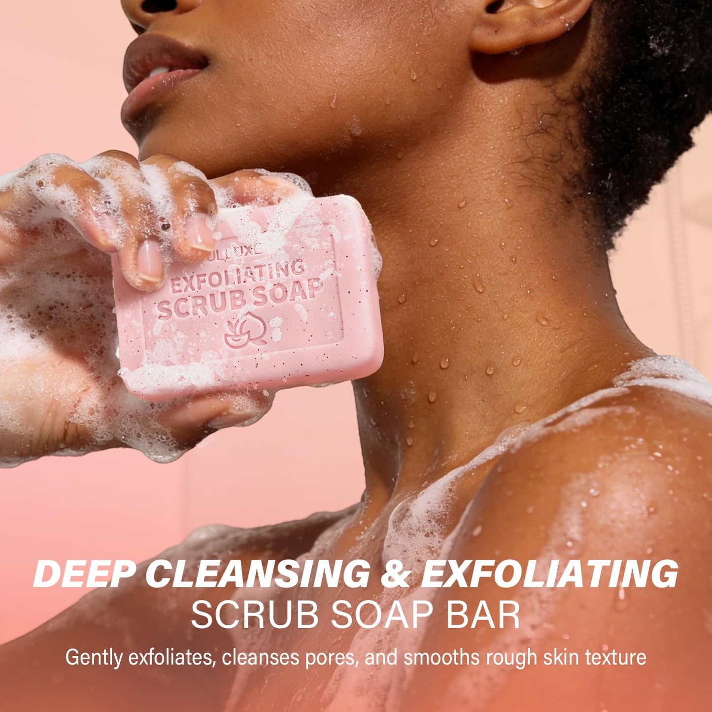 Body Scrub Soap Bar, Peach Exfoliating Bar Soap for Bikini Area Underarm & Bumpy Skin, Pre-Shave Softening Bar Soaps with BHA Salicylic Acid & Moisturizing Shea Butter, All Skin Types, 3.53 oz Each