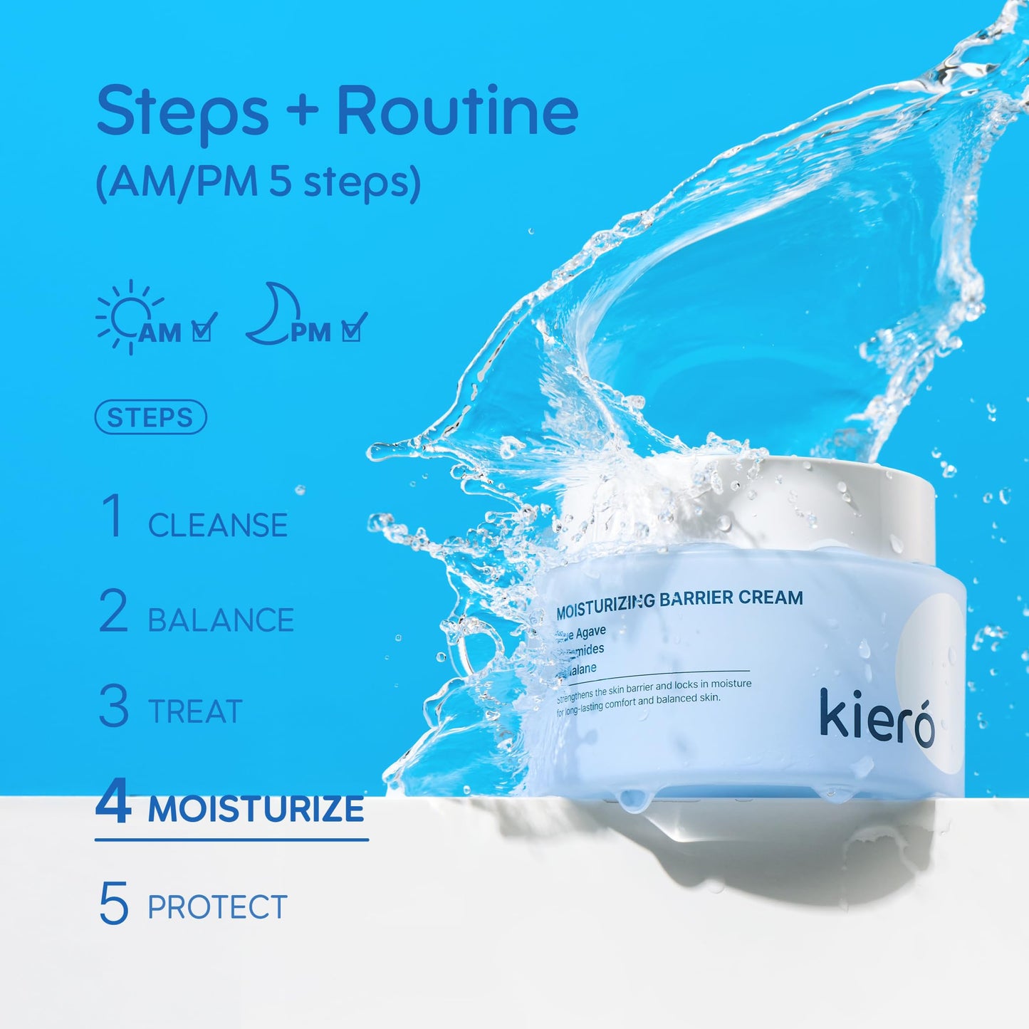 Kiero Moisturizing Barrier Cream - Hydrating Daily Face Moisturizer with Blue Agave, Ceramides & Squalane for All Skin Types - Vegan, Soothing Facial Lotion Barrier Repair Korean Skin Care (1.76 oz)