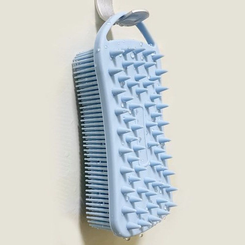 2 PC Silicone Exfoliating Body Scrubber, 2 in 1 Silicone Body Shampoo Brush, Soft Silicone Loofah for Sensitive Skin, Shower Silicone Hair Scalp Massager, Easy to Clean, Lather Well (Blue&Black)