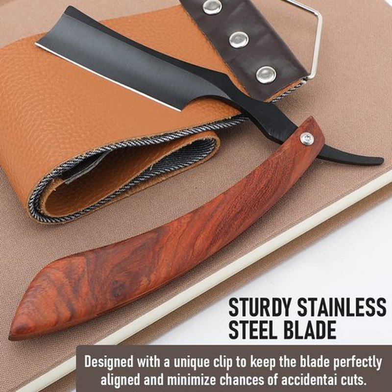 Straight Razor with Strope - Professional Straight Edge Barber Razor Premium Stainless Steel Shaver Razor with Shaving Strop for Men Home & Salon Grooming Using (NO.152)