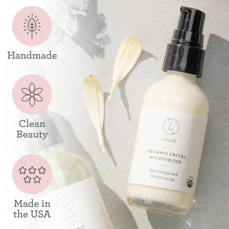 Lizush Organic Handmade Facial Products - Facial Cleanser, Toner, Moisturizer, Oil for a Healthy and Glowing Complexion - Complete Skin Care Products for Daily Use (Facial Moisturizer)