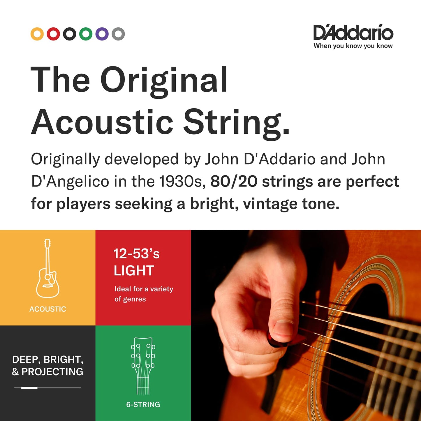 D'Addario EJ11-3D 80/20 Bronze Acoustic Guitar Strings, Light 12-53, 3 Sets