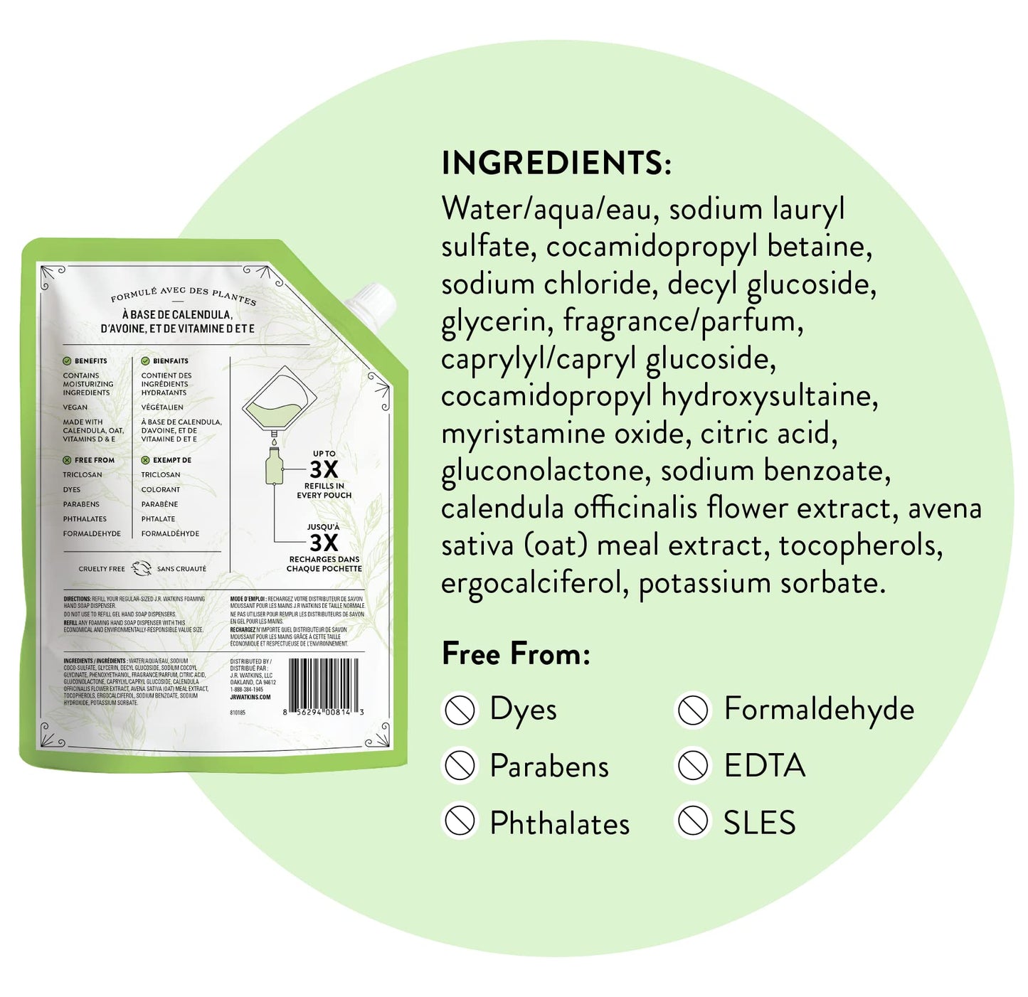 J.R. Watkins Gel Hand Soap Refill Pouch, Scented Liquid Hand Wash for Bathroom or Kitchen, USA Made and Cruelty Free, 34 fl oz, Aloe & Green Tea, 2 Pack