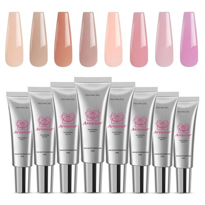 Arousar Poly Nail Gel Set 15ml, 8 Nude Colors Neutral Classic Nail Extension French Gel Long Lasting Hard Gel Manicure Gel Acrylic Kit Gel Nail Builder Kit