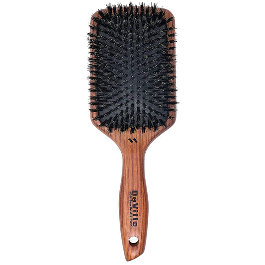 Spornette Deville Boar Bristle Paddle Brush - Wooden Handle for Smoothing & Detangling All Hair Types
