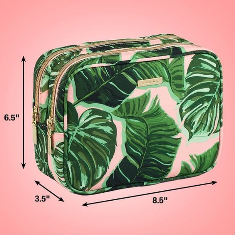 Conair Makeup Bag - Travel Toiletry Bag - Cosmetic Bag - Toiletry Bag for Women - Double Zip Organizer - Pink Palm Print