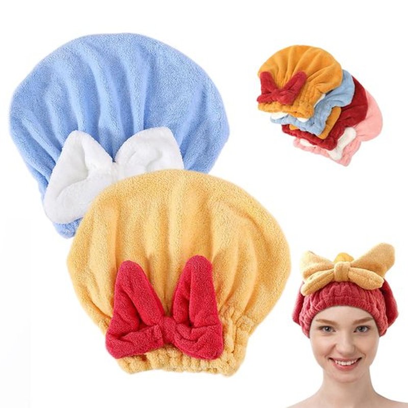 Super Absorbent Hair Towel Wrap for Wet Hair, 2025 New Microfiber Hair Towels Wrap Women Quick-Drying Thickened Hair Towels, Soft Bow Tie Wet Hair Towel Wrap for Women Hair Accessories (Yellow+Blue)