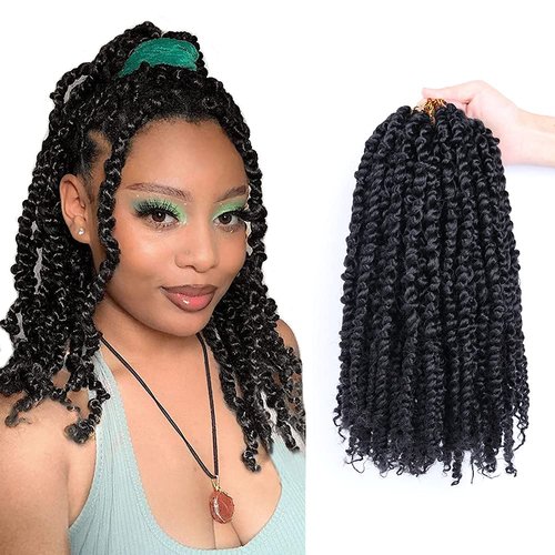 Violet Passion Twist Hair 12 Inch 7 Packs Passion Twist Crochet Hair Pretwisted Bohemian Curl Crochet Braids Synthetic Hair Extensions for Black Women (1B, 12 Inch)