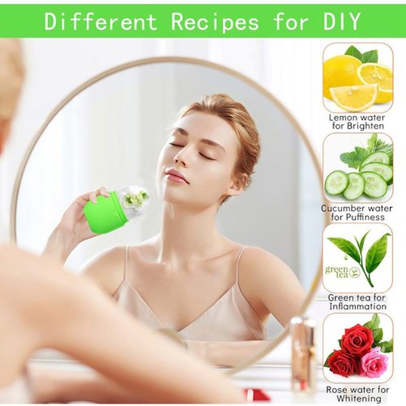 KOGITI Ice Mold for Face, Ice Roller for Face & Eye, Beauty Facial Ice Rollers Ice Holder Mold Face Puffiness Relief Massage Skin Care Tools, Ice Facial Cube (New-Green)