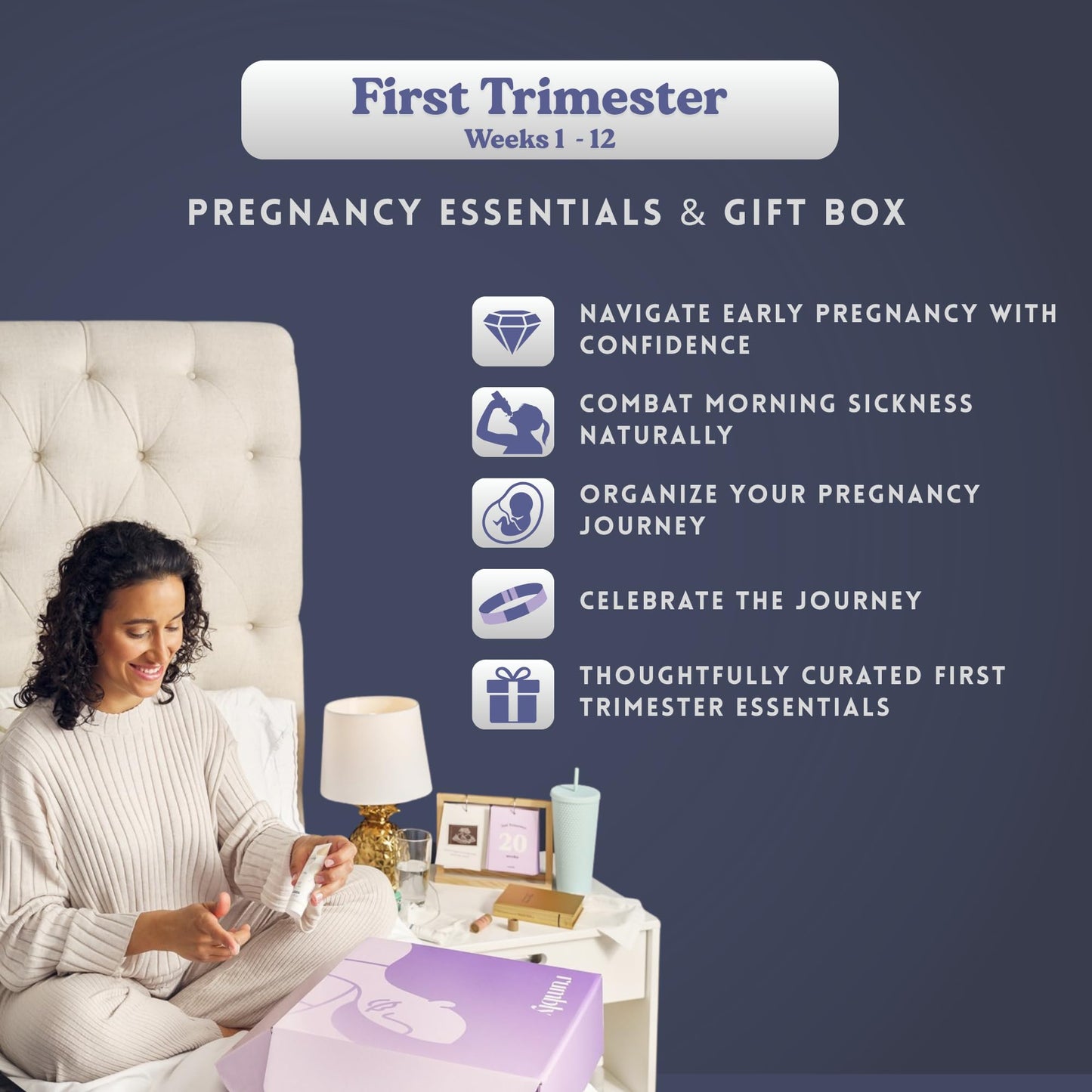 Rumbly 1st Trimester Mom-to-Be Essentials Box - Pregnancy Gifts for Expecting Mom - Care Package with Essential New Mommy Items & Pregnancy Must-Haves - First Trimester