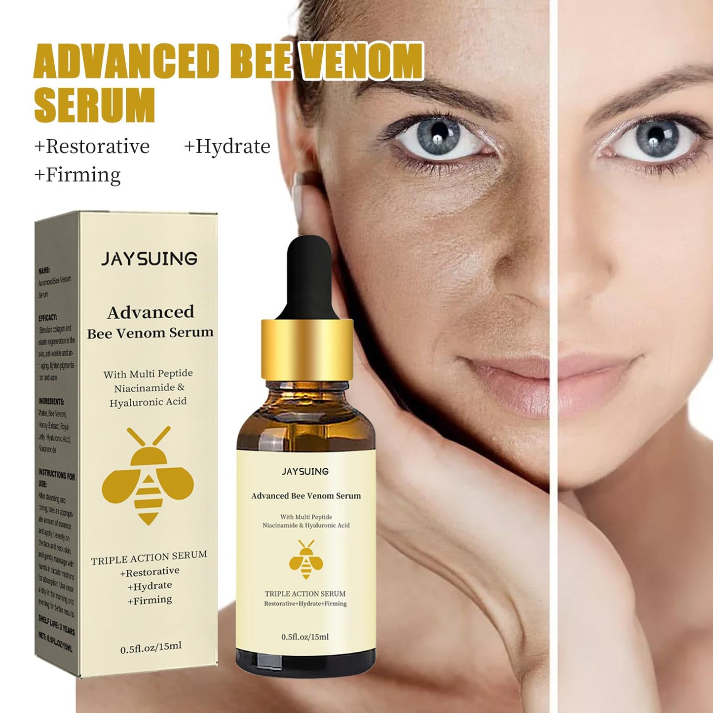 Advanced Bee Venom Serum, Anti-Aging Facial Serum, Face Serum to Help Refine Fine Lines & Wrinkles, Hydrating facial essence