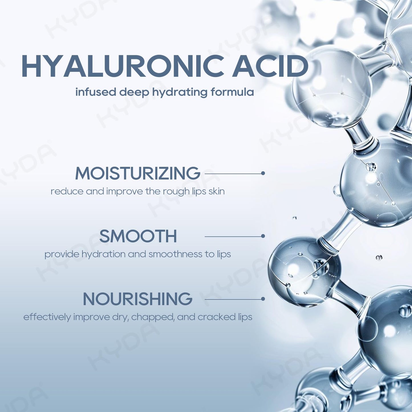KYDA 3 Pcs Hyaluronic Acid Lip Balm, Moisturizing Lipstick for Dry Cracked Lips, Deep Hydrating Lip Care Balm, Reduce Fine Lines, Daily Lip Moisturizer with Hyaluronic Acid, Colorless Finish