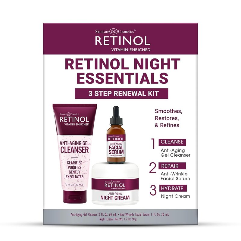 LIVAURA Retinol Anti-Aging Night Essentials | 3-Step Renewal Kit for Youthful Skin - Smooth, Restore & Hydrate