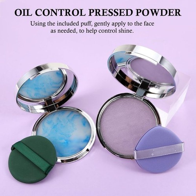 Boobeen Oil Control Face Powder, Jelly Pressed Powder Face Makeup Setting Powder, Lavender Matte Powder for Silky Blurring Oil Control Long-Lasting Makeup, With Powder Puff