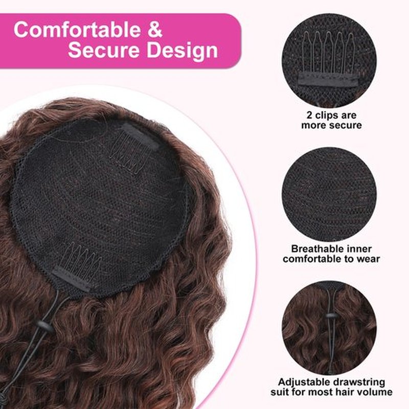 AISI BEAUTY Curly Ponytail Extension Drawstring Ponytail for Women 18 Inch Fake Ponytail Synthetic Clip in Pony Tails Hair Extensions