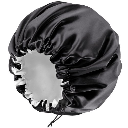 Satin Bonnet Silk Bonnet for Curly Hair Bonnet Braid Bonnet for Sleeping Bonnets for Women Large Double-Layer Adjustable Black