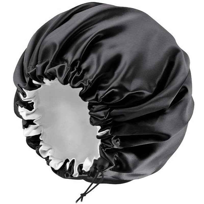 Satin Bonnet Silk Bonnet for Curly Hair Bonnet Braid Bonnet for Sleeping Bonnets for Women Large Double-Layer Adjustable(New Black)