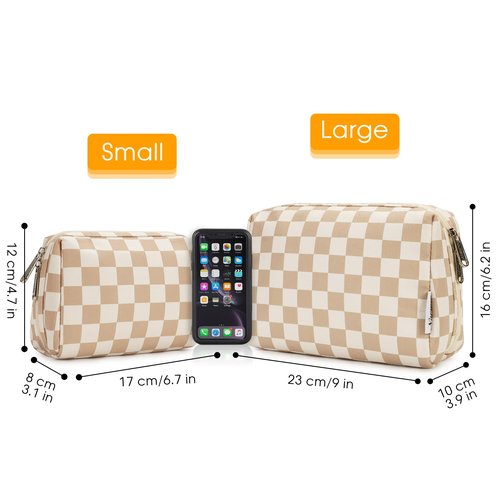 Narwey Small Checkered Makeup Bag for Purse Travel Makeup Pouch Mini Cosmetic Bag for Women (Light Checkerboard, Small)