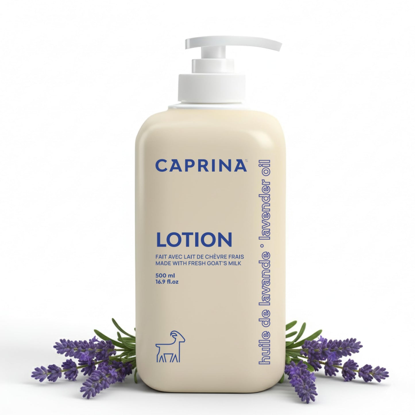 Caprina by Canus Goat Milk Body Lotion, LAVENDER OIL, 500 ml (16.9 fl oz), Hydrating Daily Moisturizer for Normal to Dry Skin, Fast-Absorbing & Non-Greasy