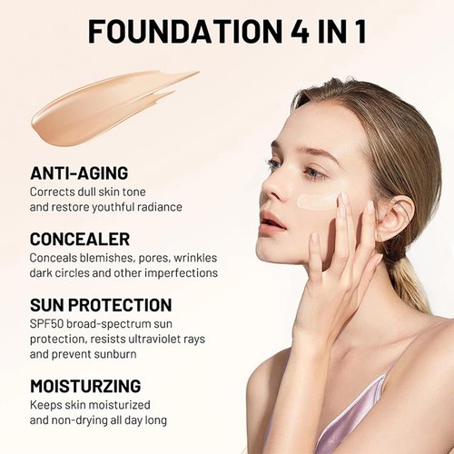 4 In 1 Foundation Liquid 30g,Temperature Changing foundation Korean Makeup Foundation,High Coverage Liquid Foundation Base Makeup Cosmetics-Hydrating Full Coverage Concealer (2pcs)