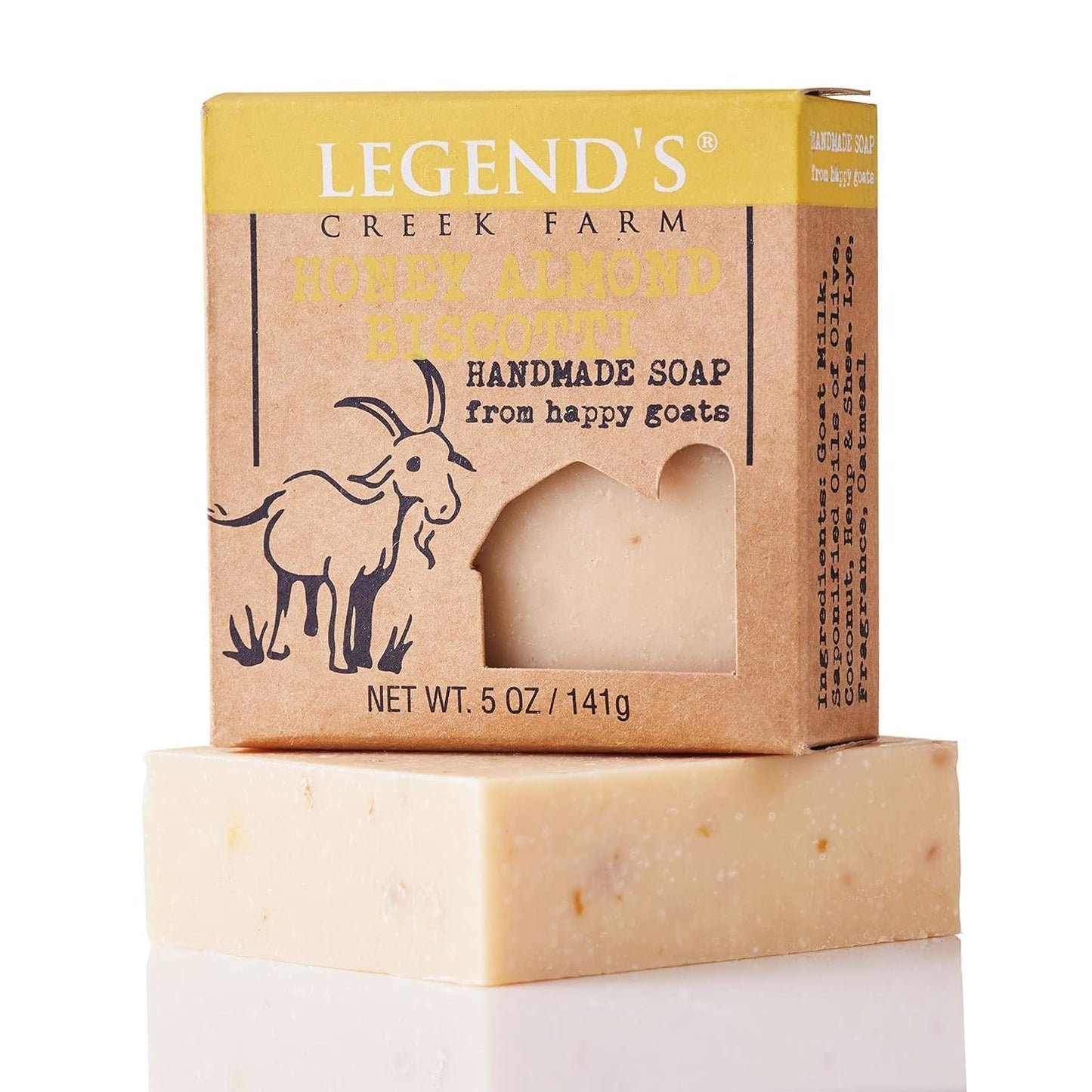 Legend's Creek Farm Goat Milk Soap - Cleansing Moisturizing Bar for Hands and Body - 5 Oz Creamy Lather, Nourishing, Gentle Natural Soap for Sensitive Skin (Honey Almond Biscotti, Pack of 3)