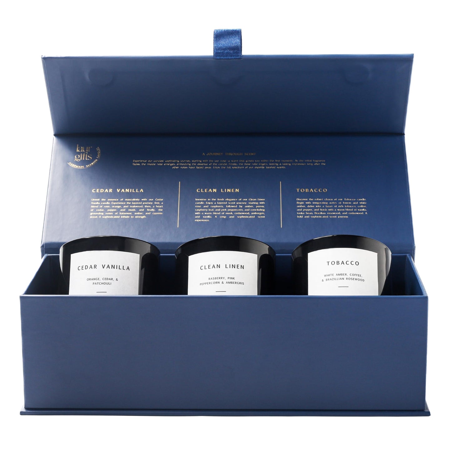 Scented Candles for Men – Masculine Candle Gift Set of 3 with Tobacco, Cedar Vanilla & Clean Linen – Luxury Navy Candles Gift Box, Birthday & Valentine’s Gifts for Men, Candles for Boyfriend