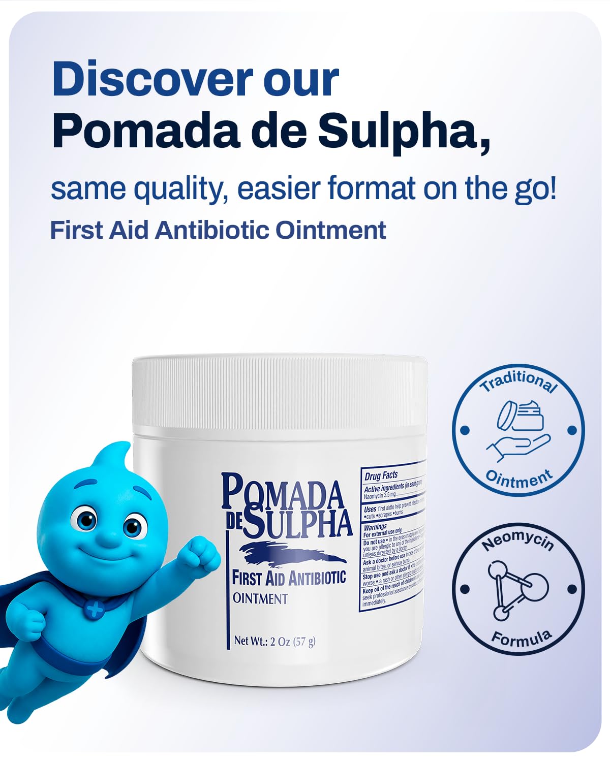 POLVOS DE SULPHA MENPER Antibiotic Powder with Bacitracin, First Aid Pain Relief, Healing Wound Seal Powder, Essential Wound Care Medicine for Travel, Effective Healing and Protection, 7.5g, 2-Pack
