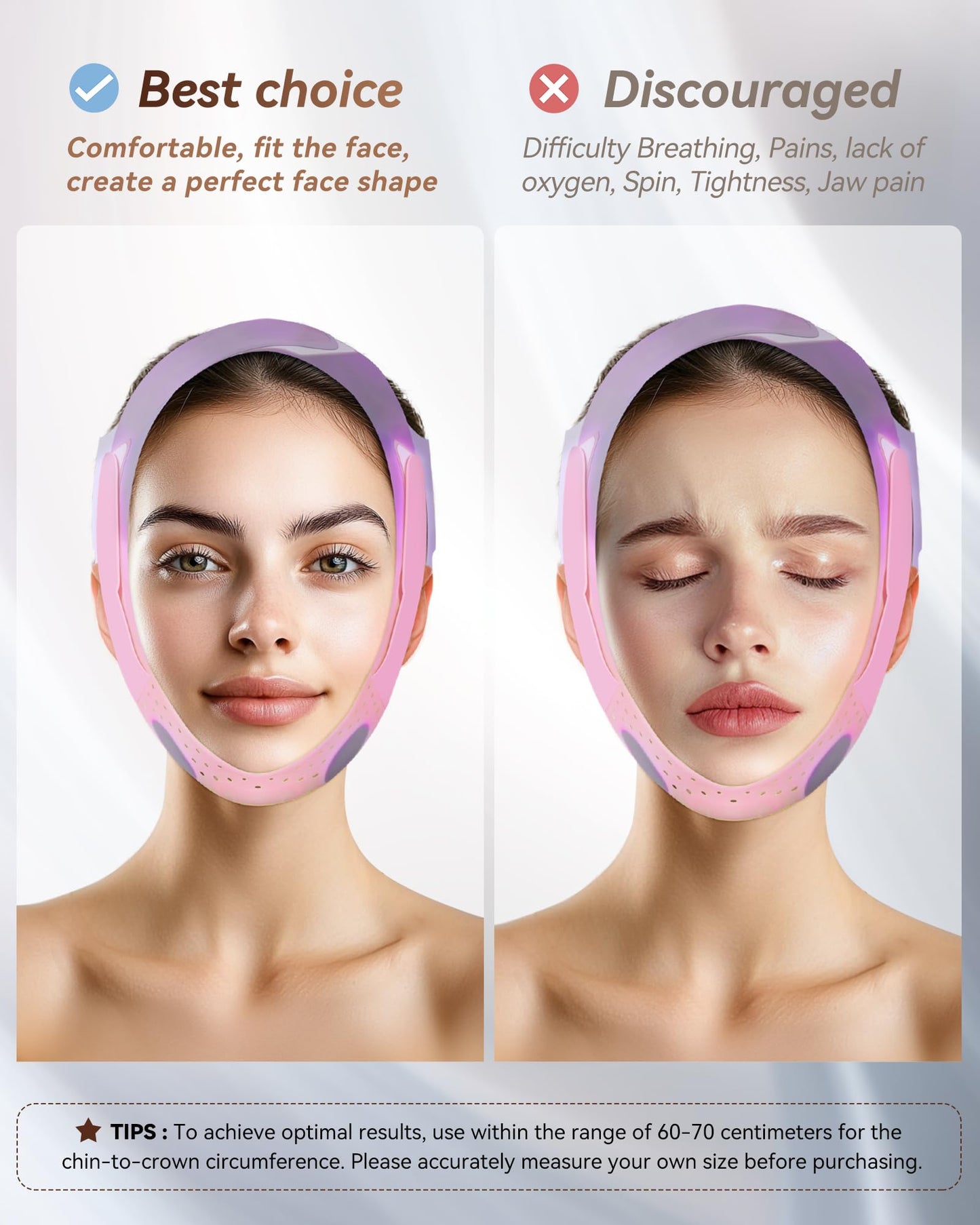 Reusable V-Line Sculpting Face Mask – Silicone Chin Strap for Jawline Tightening & Double Chin Reduction (23-27 Inches) (Pink) -01