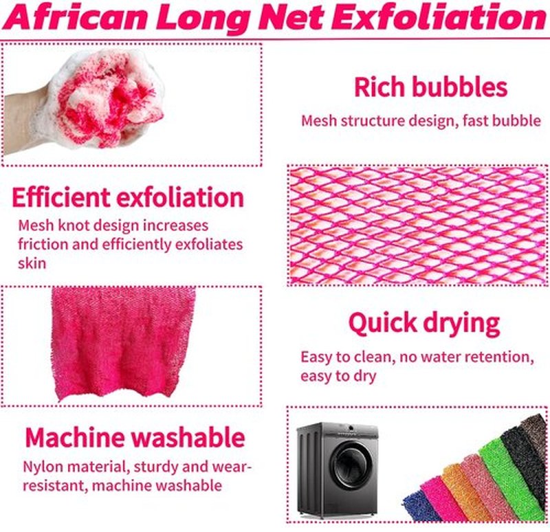 SPMKTBOZAI African Net Sponge Authentic, African Exfoliating Sponge Real African Net Black Owned, African Bath Sponge Back Scrubber, Body Exfoliator Shower Bath Accessories (Rose Pink)