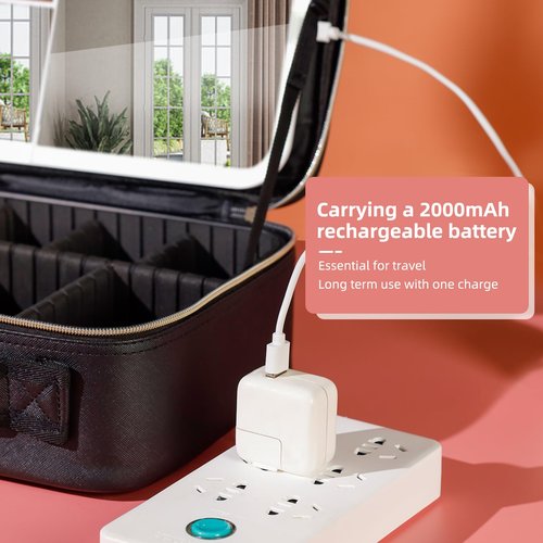 VANMRIOR Travel Makeup Bag with LED Lighted Make up Case with 3X 5X Magnification Mirror Cosmetic Makeup Box Organizer Vanity Case for Women Beauty Tools Accessories Case Rechargeable