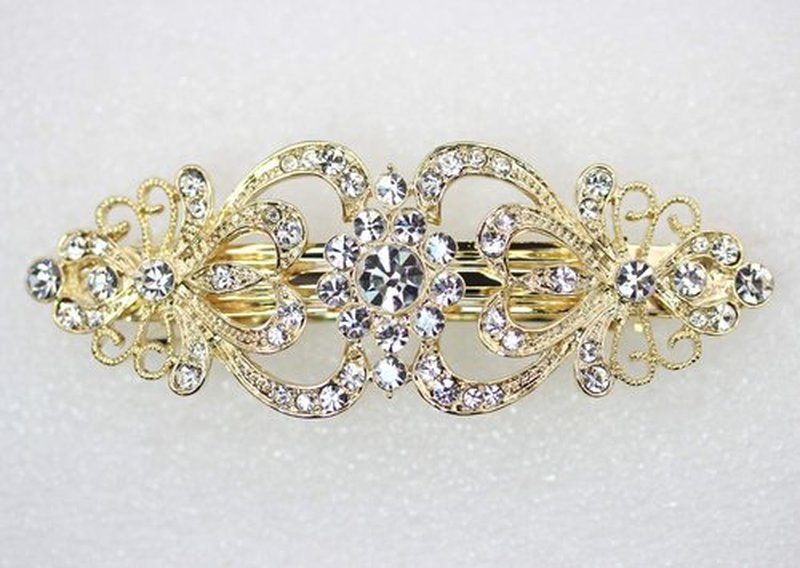 Faship Gorgeous Clear Crystal Hearts Floral Hair Barrette