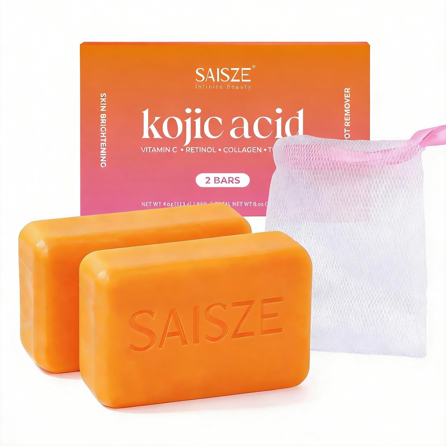SAISZE Turmeric Soap, Kojic Acid Soap Bar, 4oz x 2 BARS, Kojic Acid and Turmeric Soap Dark Spots Remover for Face and Body, Brightening, Hyperpigmentation