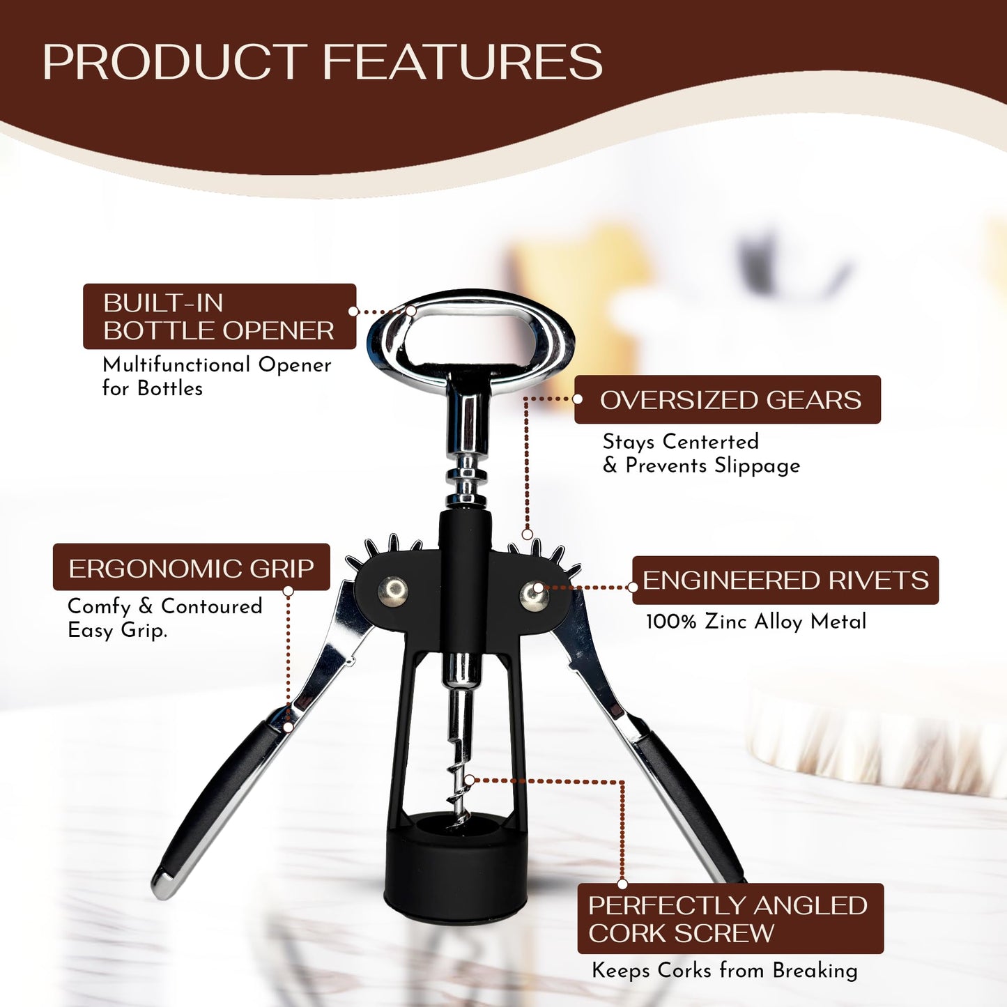The Wine Chic Heavy Duty Winged Wine Opener, Durable Corkscrew Wine Opener in Elegant Gift Box, Easy to Use Wine Bottle Opener for Effortless Wine Opening