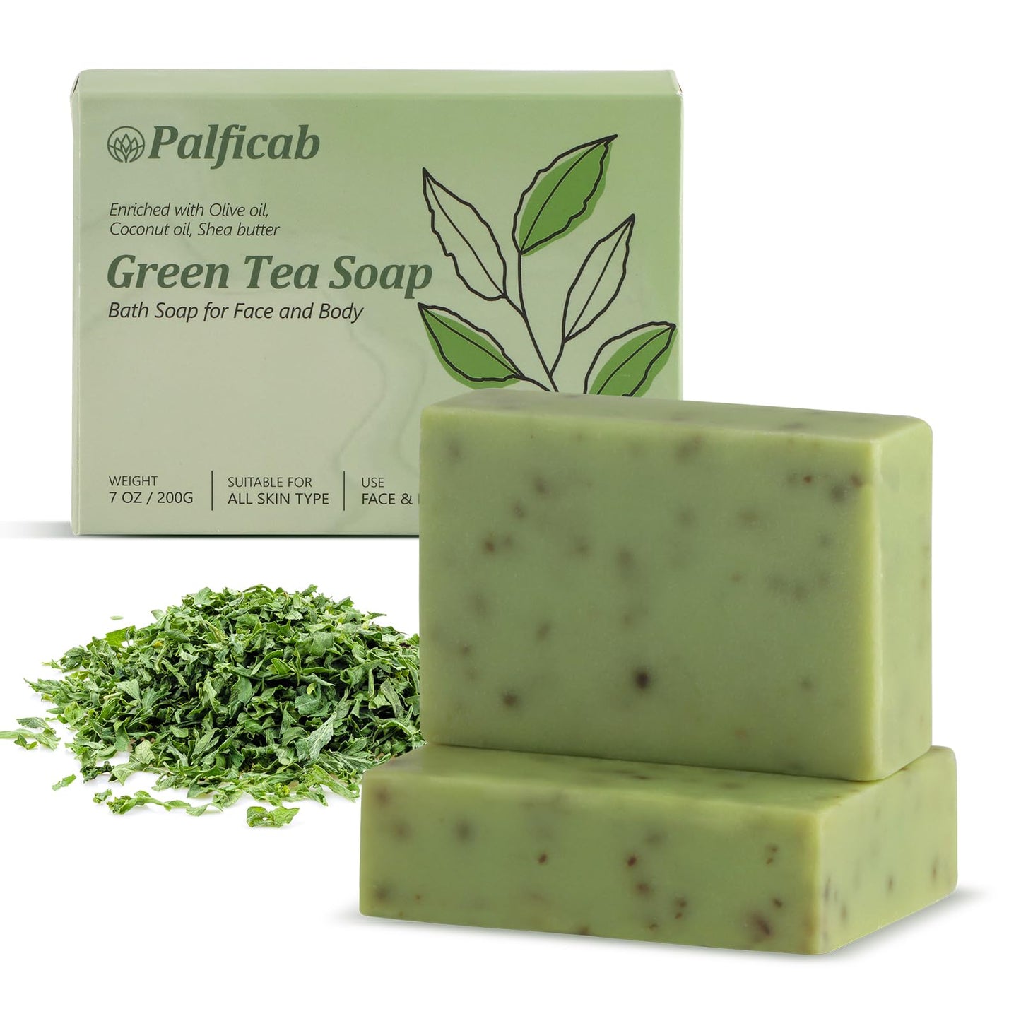 PALFICAB Green Tea Soap Bars for Face and Body, 2 Bars