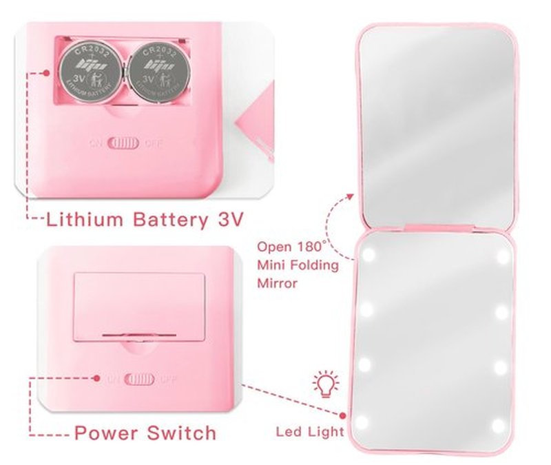 Aganmi Initial Letter Travel Mirror with Lights Pink 1X/2X Magnification LED Compact Mirror, Small Pocket Mirror Folding Handheld Makeup Mirror Birthday for Women Teen Girls (T)