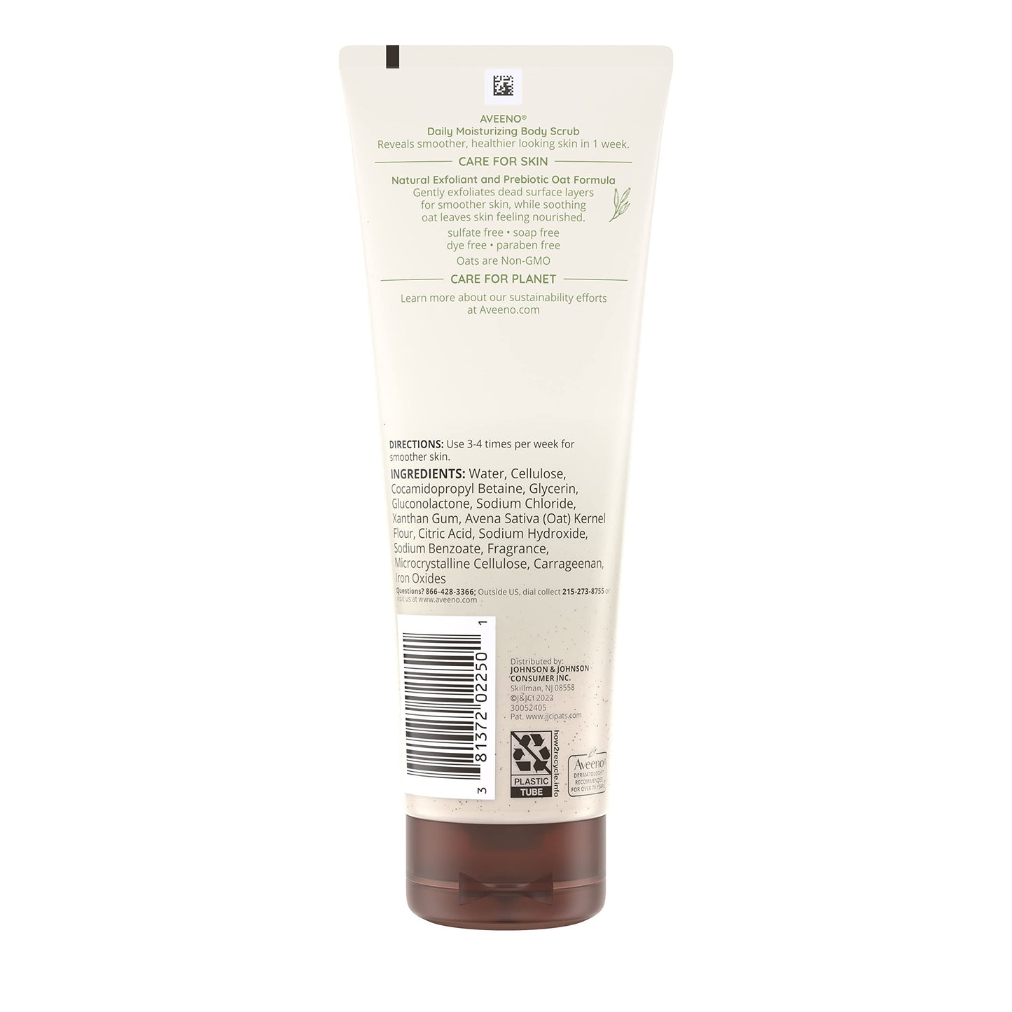Aveeno Daily Moisturizing Body Scrub, Exfoliating Body Wash for Smoother, Healthier Looking Skin, Soothing Prebiotic Oat Formula, Sulfate-Free, Soap-Free & Dye-Free, 8 oz
