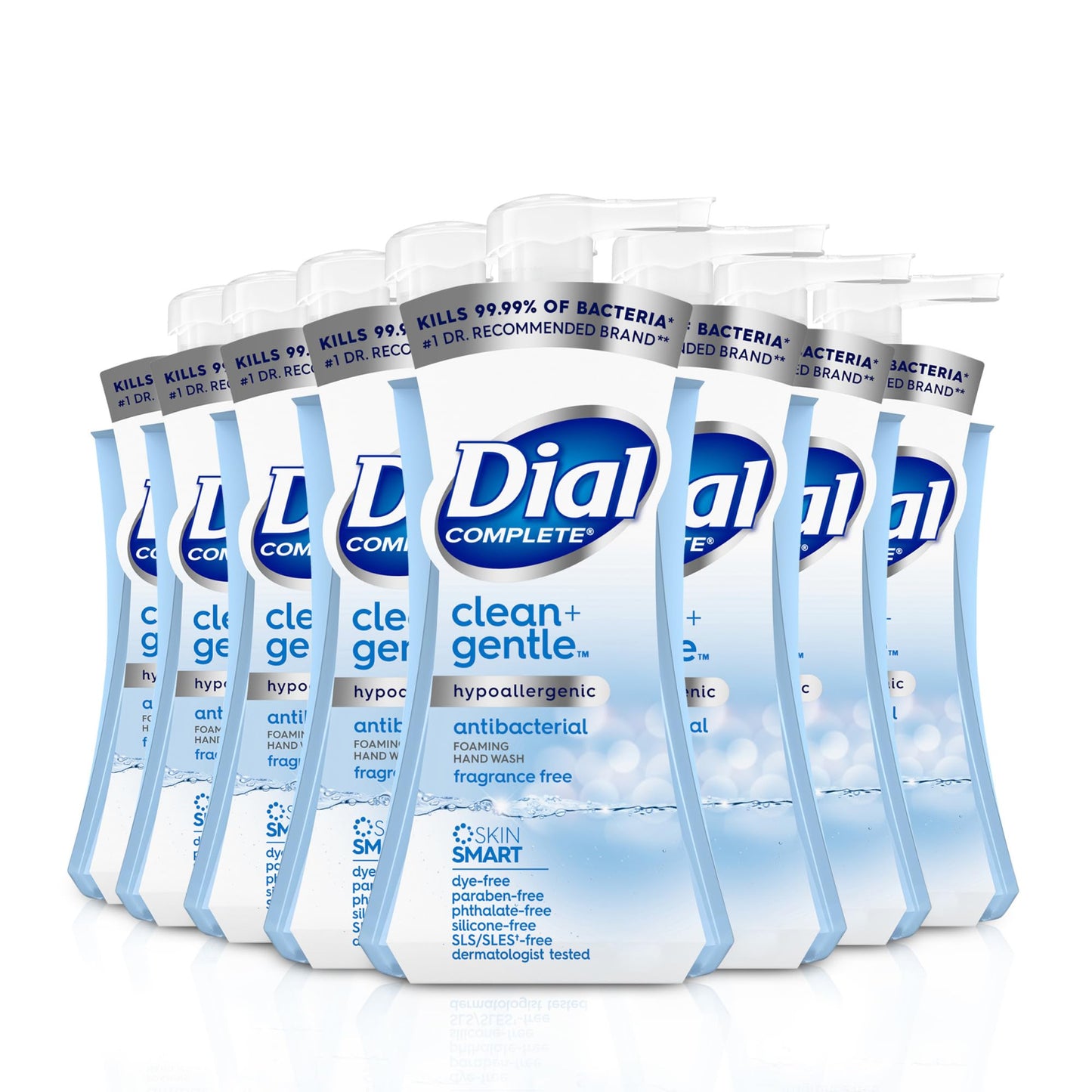 Dial Complete Clean + Gentle Antibacterial Foaming Hand Wash, Fragrance Free, 7.5 fl oz, 8 Count Case