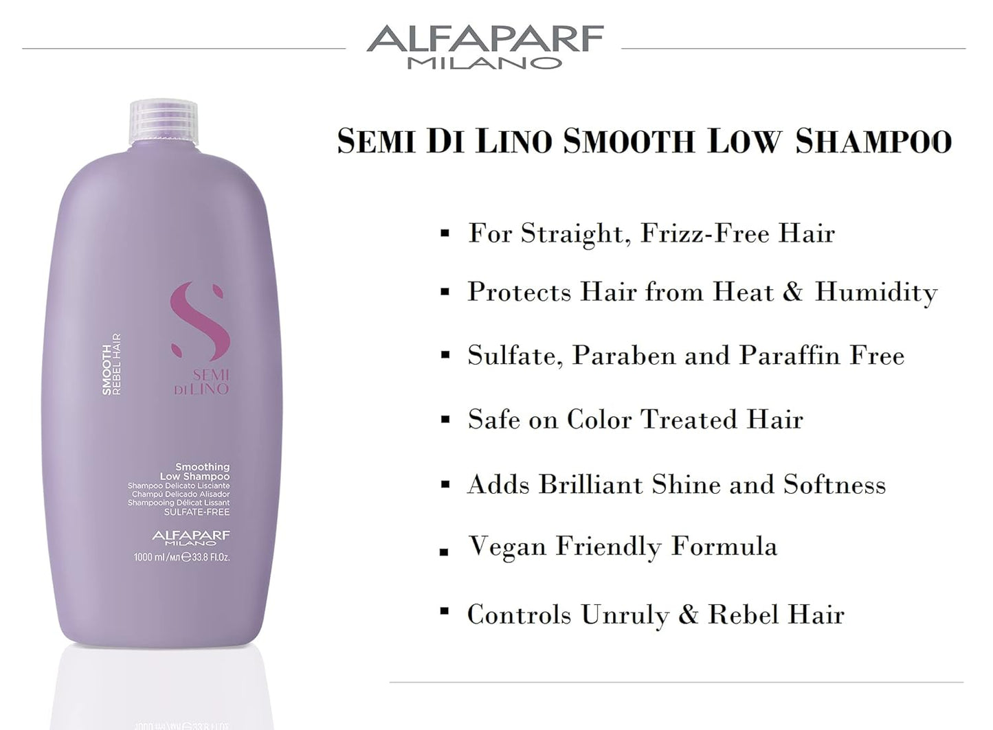 ALFAPARF MILANO Semi Di Lino Smoothing Sulfate Free Shampoo - Anti Frizz Hair Care & Cleansing Shampoo to Revitalize Dry Hair & Restore Shine