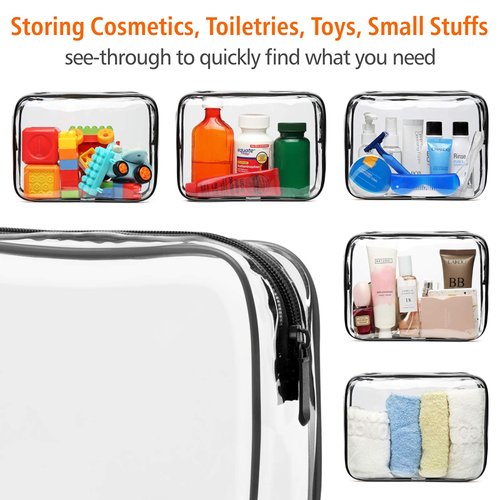 PACKISM Clear Makeup Bags - 3 Pack TSA Approved Toiletry Bag, Travel Clear Toiletry Bag, Quart Size Bag Clear Cosmetic Bag, Black White Grey
