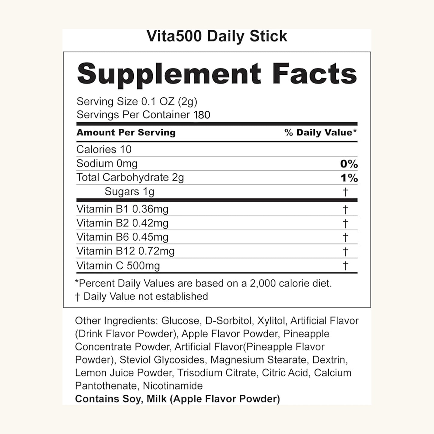 KWANGDONG Vita500 Multivitamin Powder Stick Packs - Vitamin C 500mg + Vitamin B Complex Daily Immune Support & Energy Boost Supplement - VitaKing Strength Formula - 180 Sticks (6 Month Supply)
