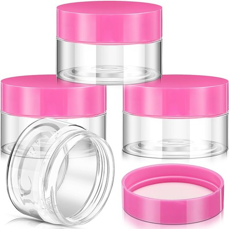 Patelai 4 Pieces Round Clear Wide-mouth Leak Proof Plastic Container Jars with Lids for Travel Storage Makeup Beauty Products Face Creams Oils Salves Ointments DIY Making or Others (Pink,1 Ounce)