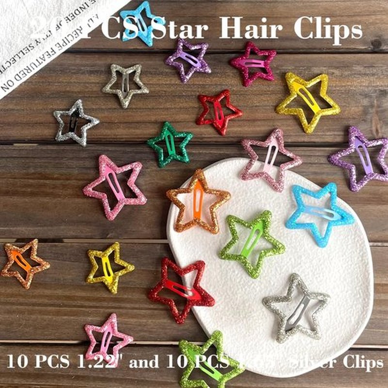 20 PCS Sparkling Star Hair Clips Snap Star Hair Accessories Non Slip Star Clips for Girls Women Metal Hair Clips Star Hair Barrettes Star Hair Clips for Women Star Hair Clip