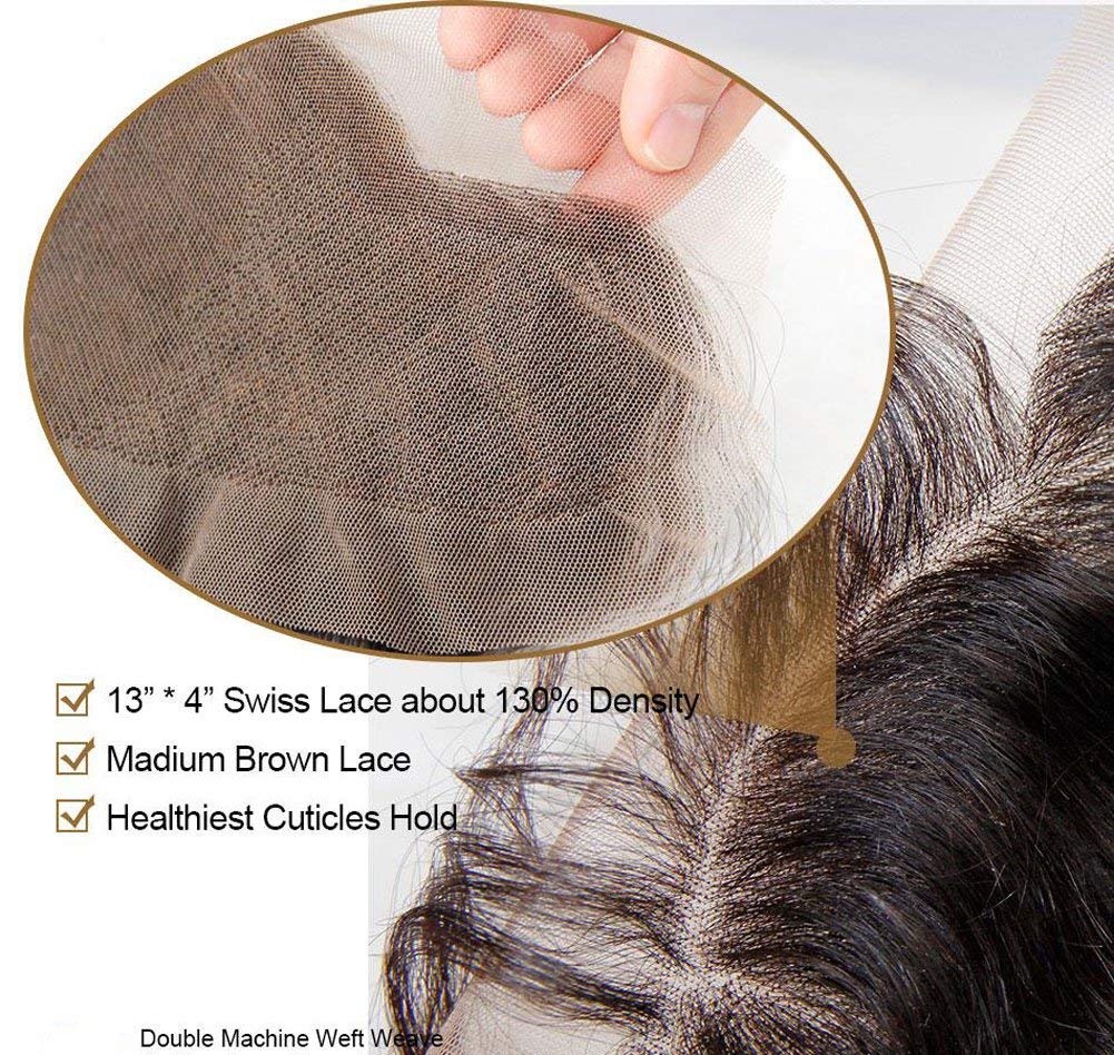 Greatremy Brazilian Virgin Human Lace Frontal Closure with Free Part Baby Hair Ear To Ear Body Wave 13"x4" Density Natural Color 20inch
