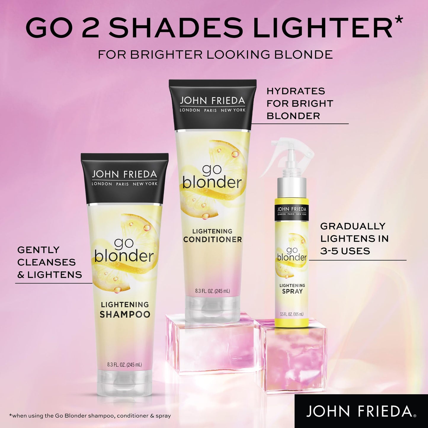 John Frieda Go Blonder Lightening Spray, Controlled Hair Lightener to Gradually Lighten Hair, with Citrus and Chamomile BlondMend Technology, 3.5 Oz