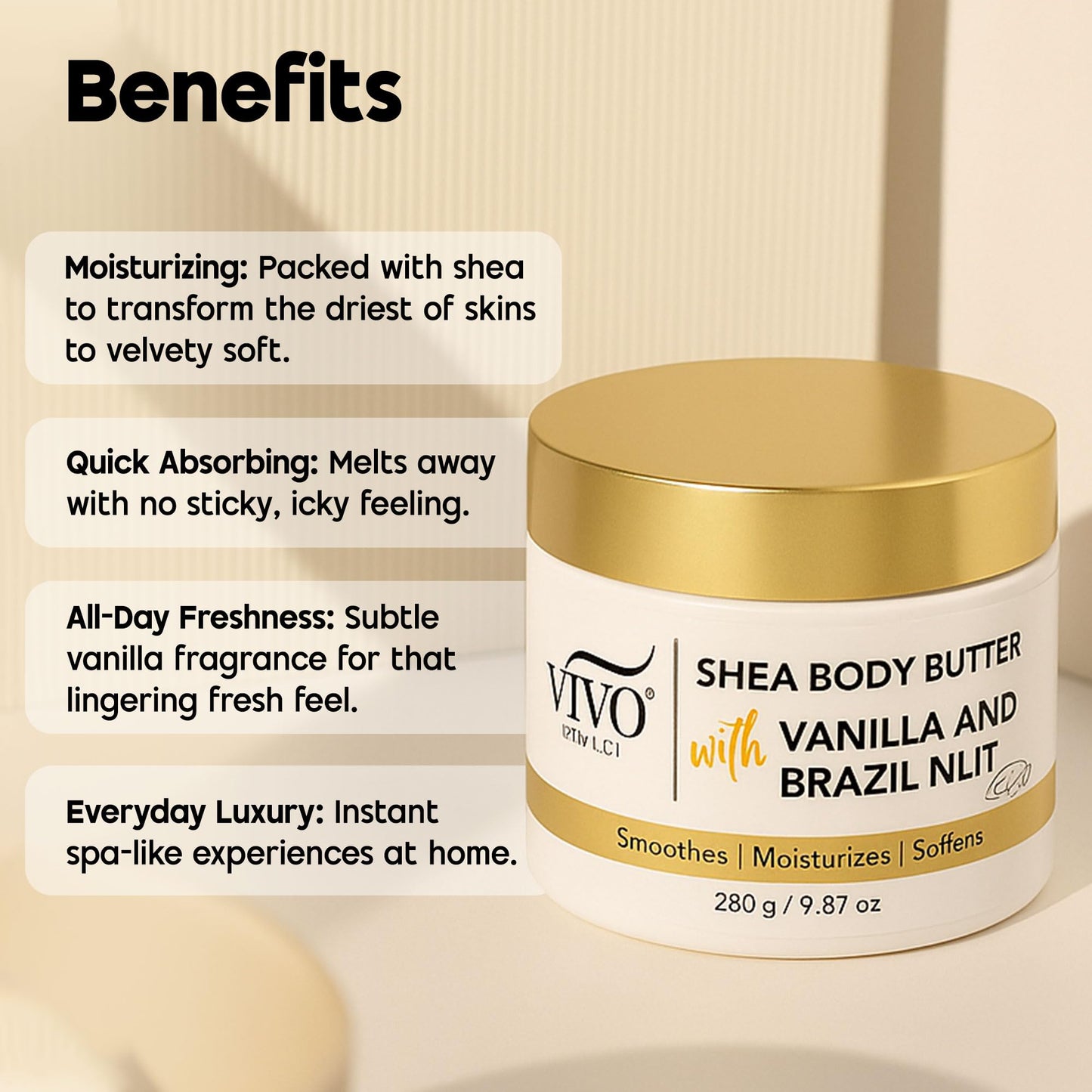 Vivo Per Lei Shea Body Butter - with Hyaluronic Acid & Aloe Vera - 9.87 Oz