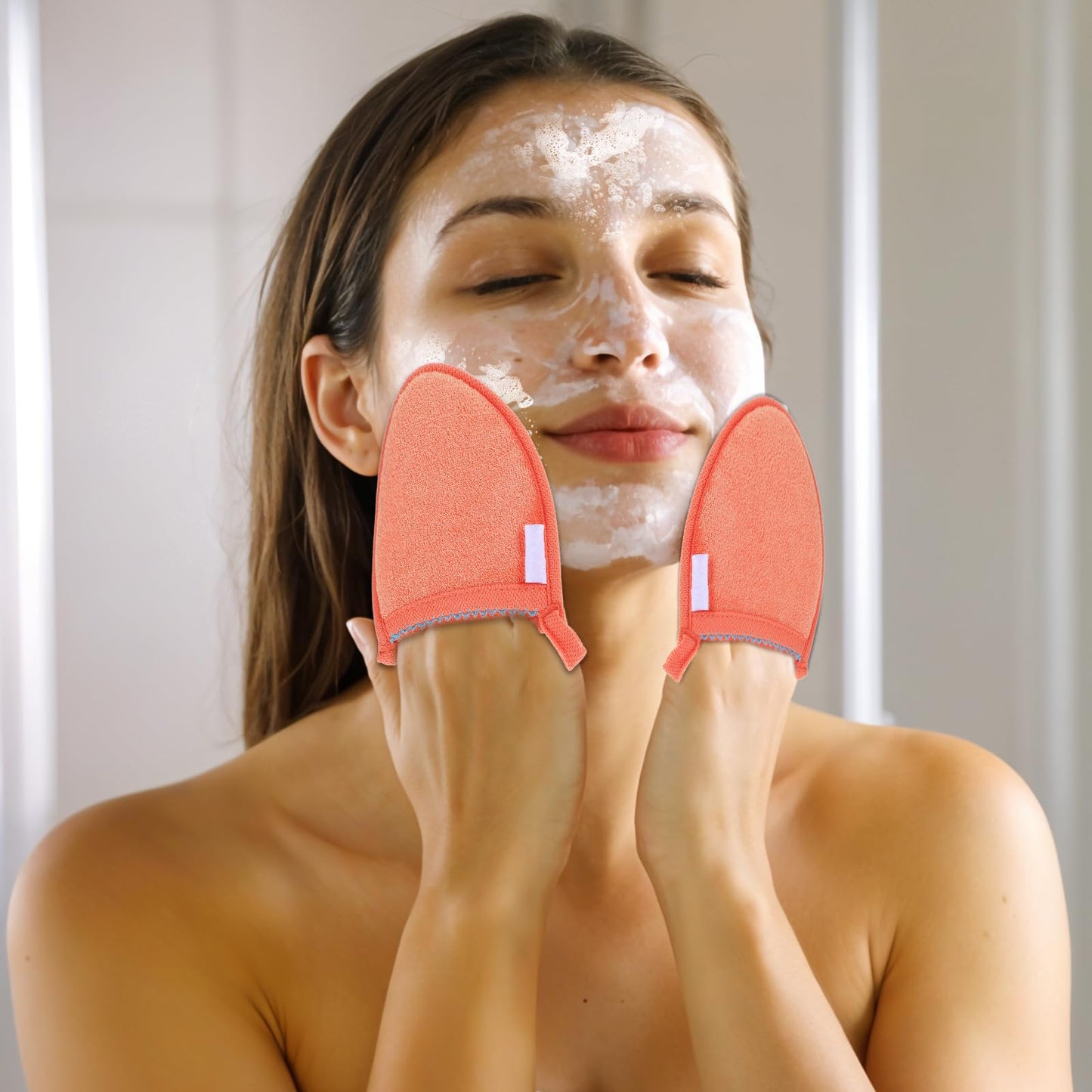 Ptwola 4 Pcs Exfoliating Facial Scrubber Mitt Face Cleanser Wash Mittens Exfoliator Deep Face Cleaning Polishing Gloves Body Skin Dead Dry Remover Pad Tool for Men Women Bath Shower Spa Skincare