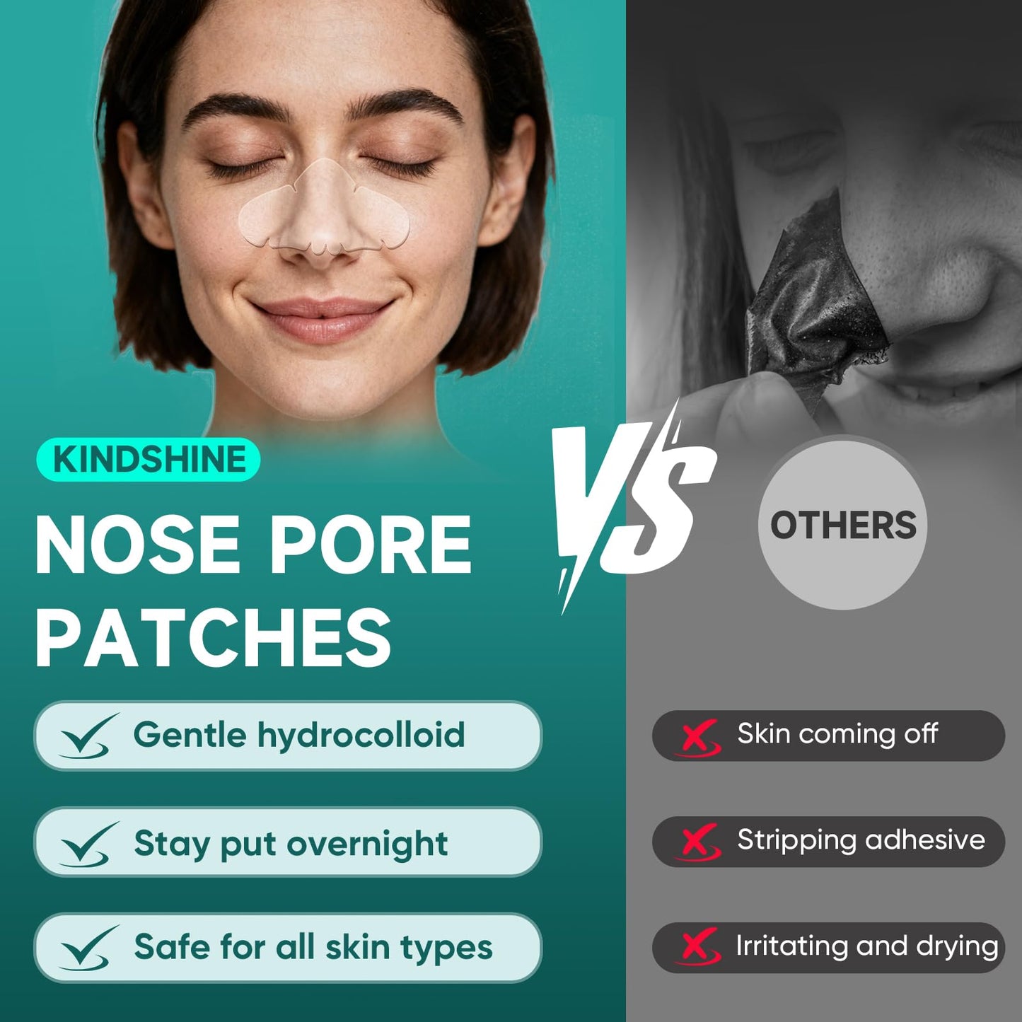 kindshine 30 Count Nose Pore Patches, Medical-Grade Hydrocolloid Pore Strips, Overnight Oil-Absorbing & Pore-Refining, Pimple Stickers to Absorb Acne Nose Gunk