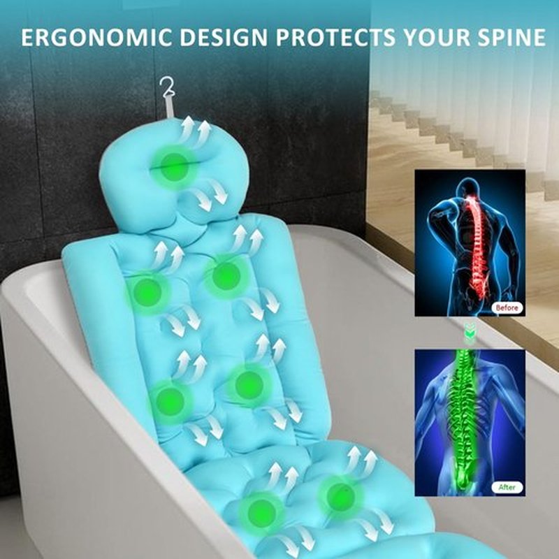 Luxury Full Body Bath Pillow for Bathtub, Bath Pillows for Tub with Mesh Laundry Bag & Non-Slip Suction Cups, Cushion for Bathtub Headrest Neck Back Support - 5D Air Mesh & Quick Drying | Ocean Blue