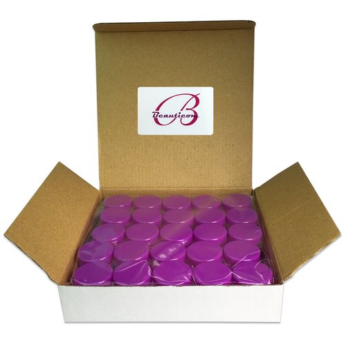 Beauticom 3g/3ml (0.1 Fl Oz) Round Clear Plastic Jars with Round Top Lids for Creams, Lotions, Make Up, Powders, Glitters, and more... (Color: Purple Lid Quantity: 50 Pieces)