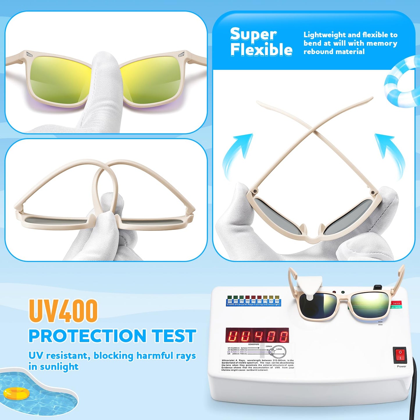 zestero Baby Infant Toddler Sunglasses with Strap for Boys Girls Age 0-24 Months, 3 Pack Flexible TPEE Rubber Frame Kids 100 UV Protection Sunglasses Newborn Shades